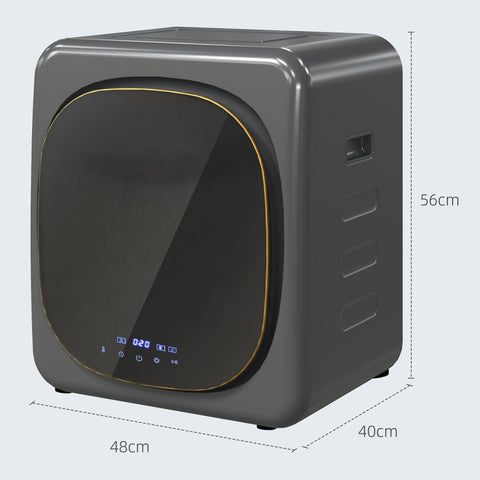 Dark gray homcom vented tumble dryer with gold-trimmed digital display and stainless steel tub for home and rvs