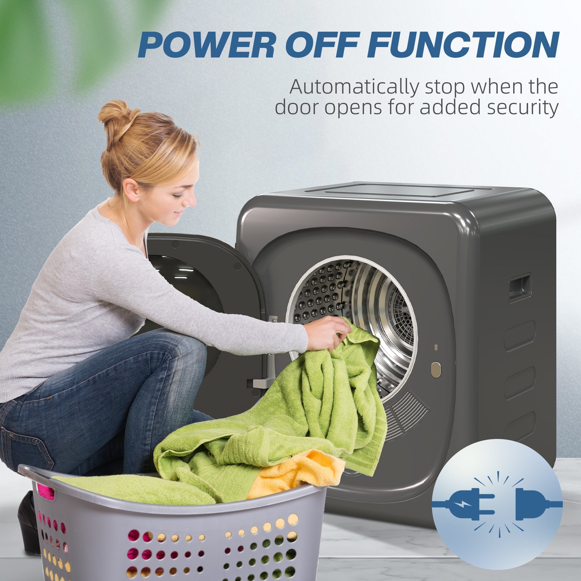 Gray homcom 4kg vented tumble dryer with stainless steel tub and power off safety feature when door opens