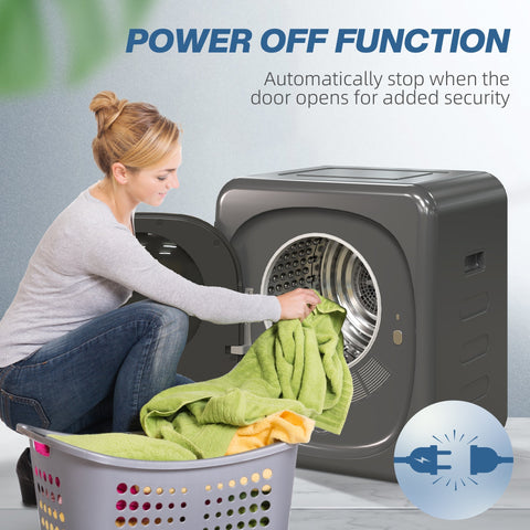 Gray homcom 4kg vented tumble dryer with stainless steel tub and power off safety feature when door opens