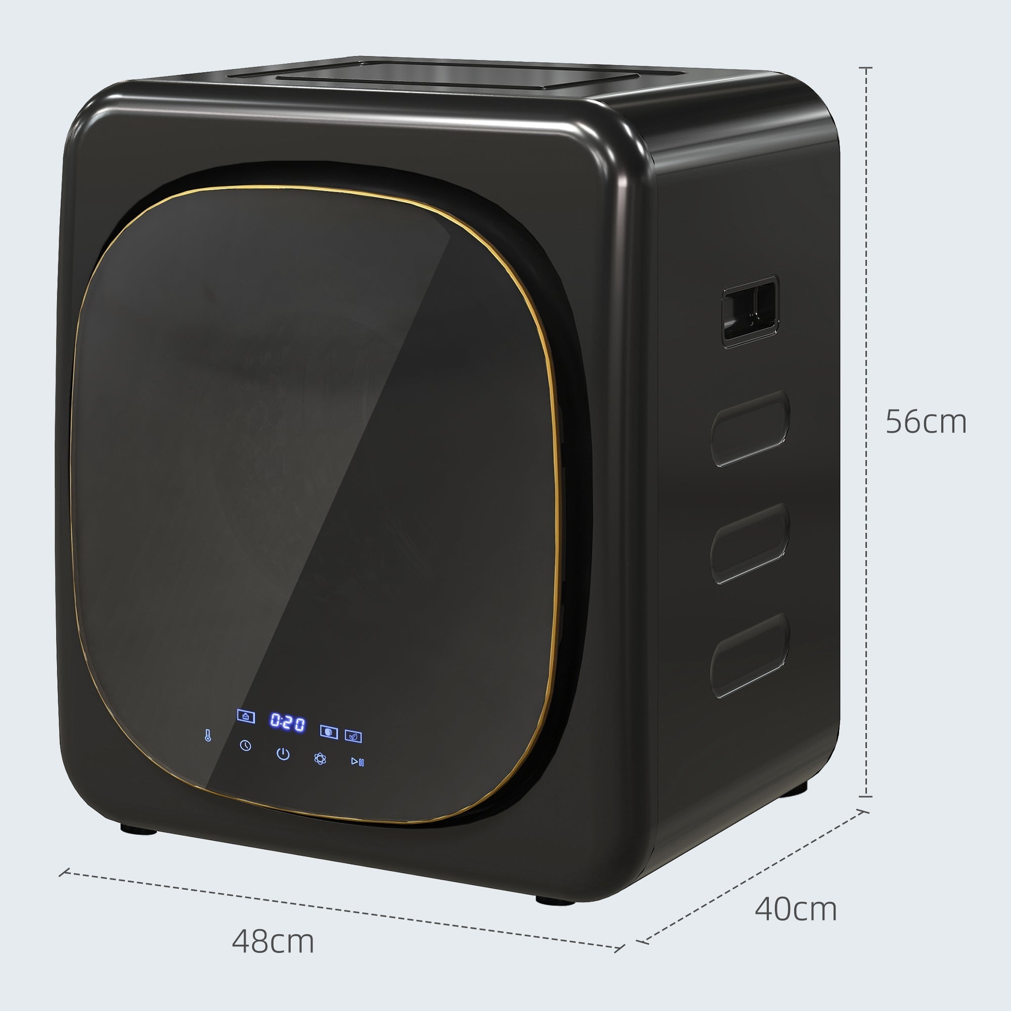 Black HOMCOM vented tumble dryer with gold-trimmed digital panel stainless steel tub 4kg capacity for home RVs
