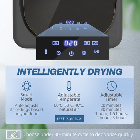 Black homcom vented tumble dryer with digital display smart mode stainless steel tub compact for home and rv use