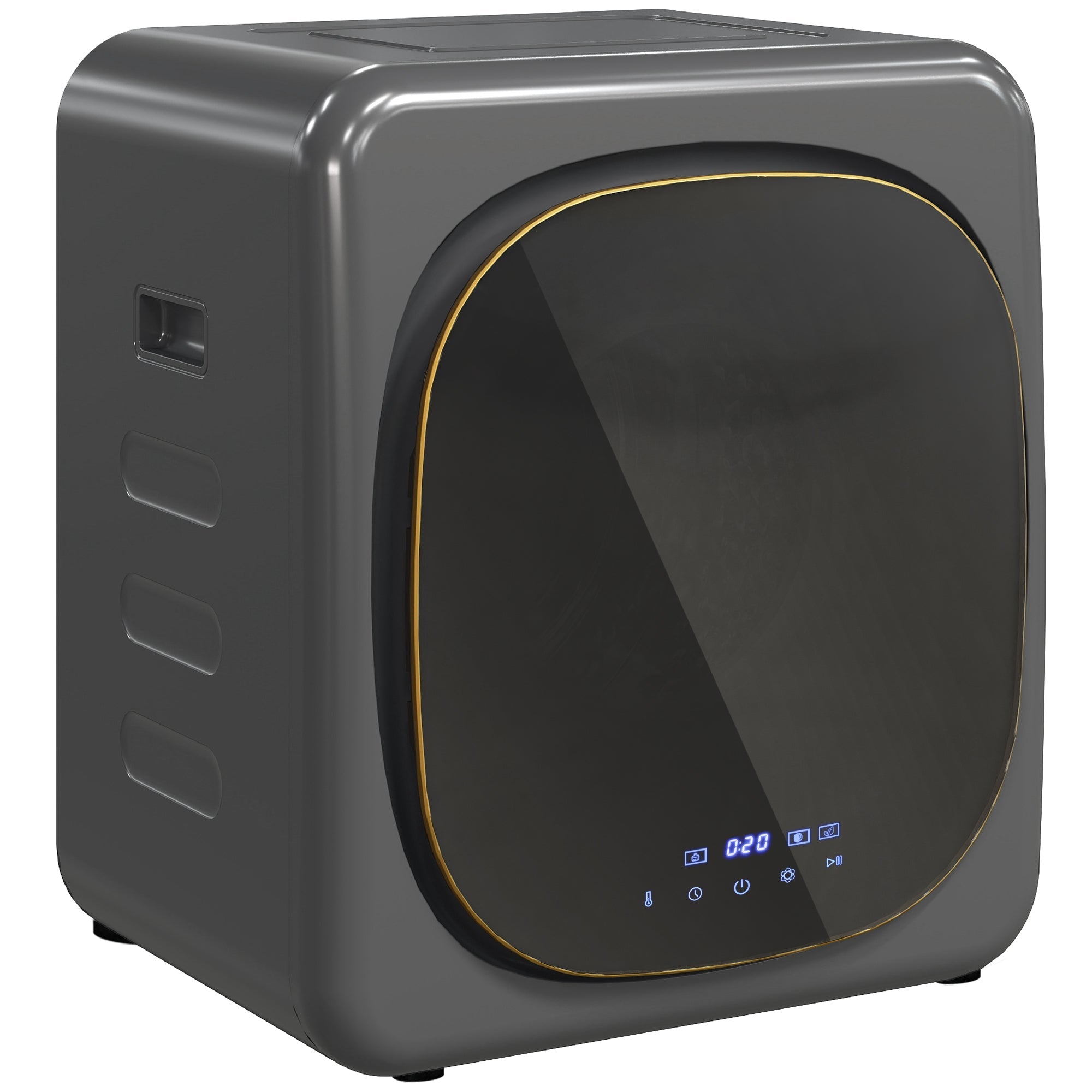 Modern gray vented tumble dryer with black glass door gold trim digital display stainless steel tub for home rv use