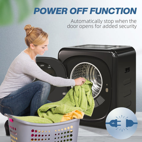 Black homcom 4kg vented tumble dryer with stainless steel tub front load and power off feature for home and rv use