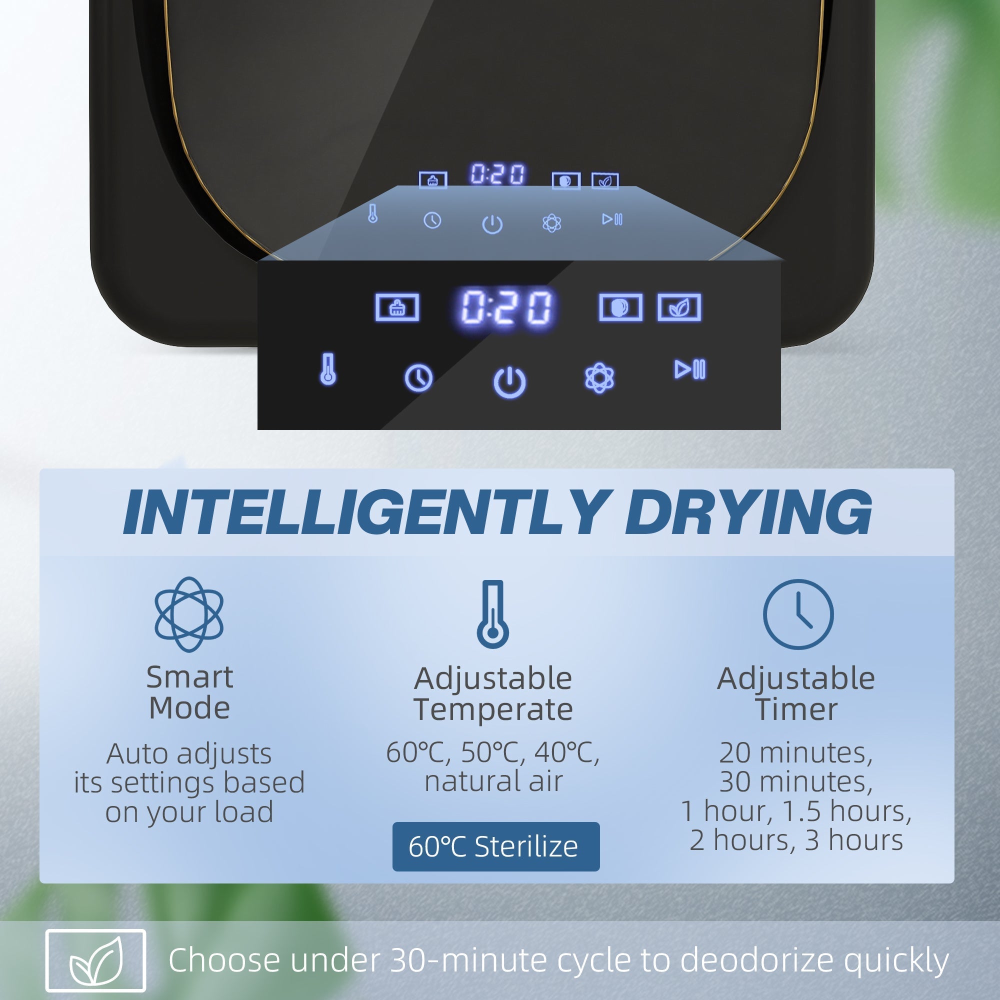 Black HOMCOM vented tumble dryer with digital display and 60°c sterilize mode stainless steel tub compact design