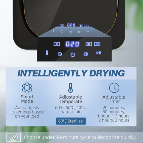 Black HOMCOM vented tumble dryer with digital display and 60°c sterilize mode stainless steel tub compact design