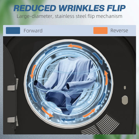 Stainless steel flip mechanism with large diameter design for reduced wrinkles in homcom vented tumble dryer