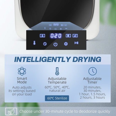HOMCOM 4kg Vented Tumble Dryer with Deodorize, Smart Mode, 800W Compact Tumble Dryer with Stainless Steel Tub, Front Load, for Flat, Home, RVs, White