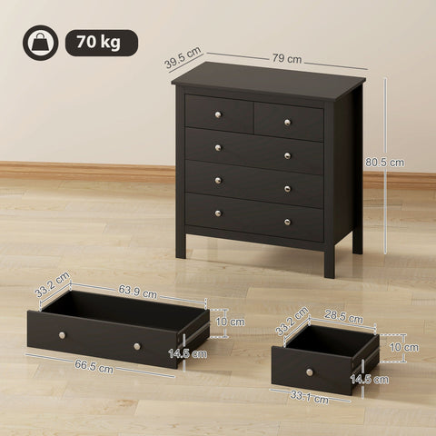 Black mdf construction homcom 5 drawer dresser with silver knobs perfect for bedroom or living room storage