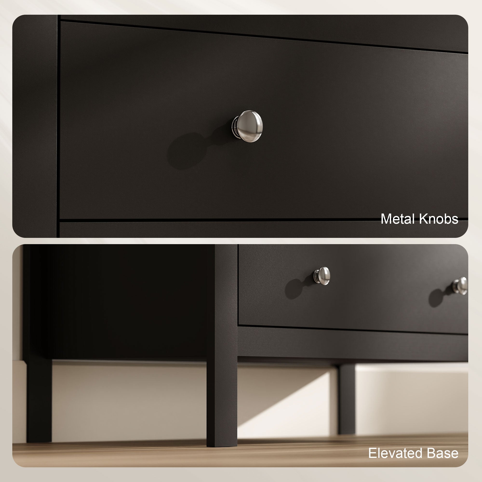 Black mdf construction homcom 5 drawer dresser with sleek metal knobs and elevated base for bedroom or living room