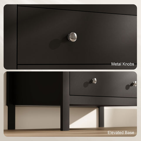 Black mdf construction homcom 5 drawer dresser with sleek metal knobs and elevated base for bedroom or living room