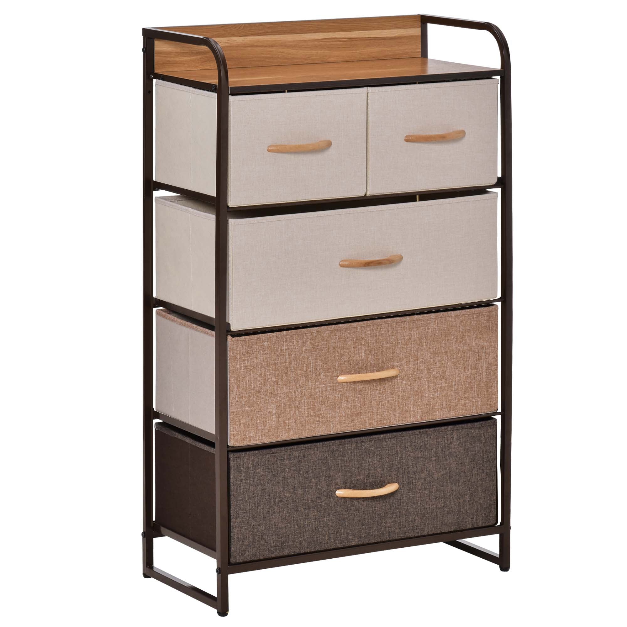 Homcom 5-drawer fabric storage unit with linen fabric drawers steel frame and wooden top for bedroom hallway closets