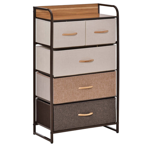 Homcom 5-drawer fabric storage unit with linen fabric drawers steel frame and wooden top for bedroom hallway closets