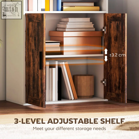 Rustic brown wooden 5-tier bookcase with adjustable shelves and open shelves includes anti-tip kit for safety