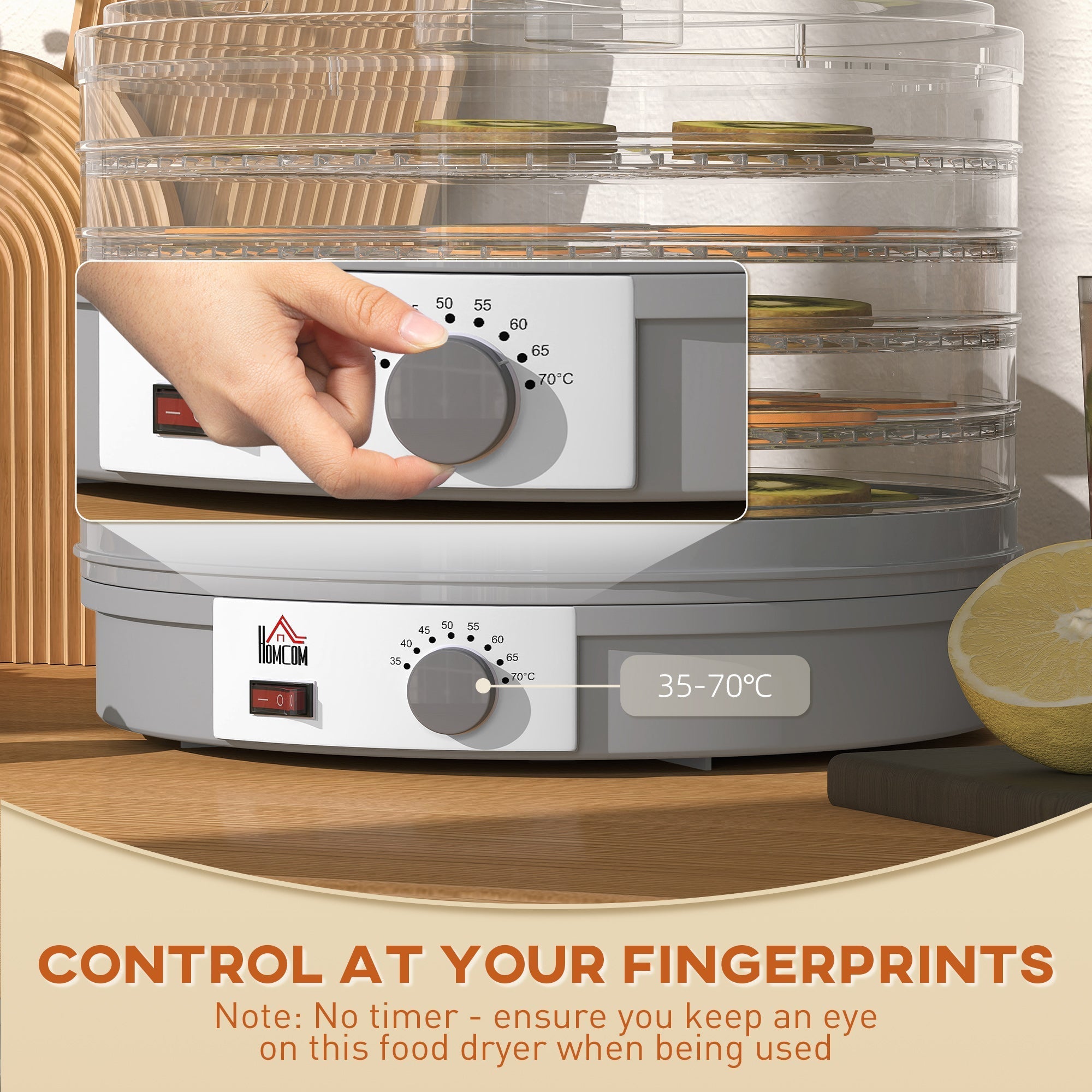 Gray homcom food dehydrator with five stacking trays and adjustable temperature control dryer machine for fruits and jerky