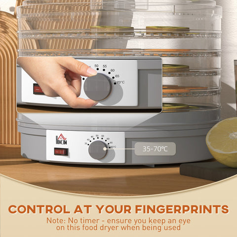 Gray homcom food dehydrator with five stacking trays and adjustable temperature control dryer machine for fruits and jerky