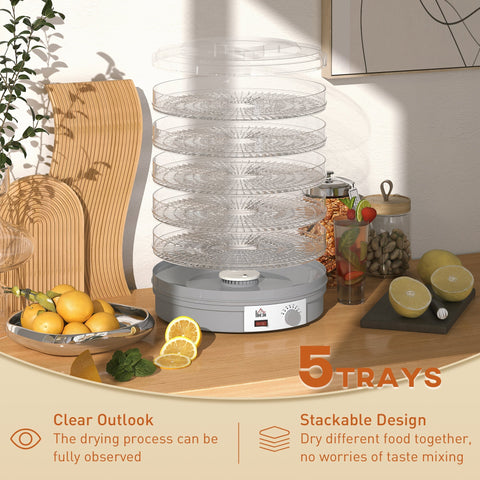 Homcom 5 tier food dehydrator with five stacking trays gray base and adjustable temperature dryer machine for fruit and meat