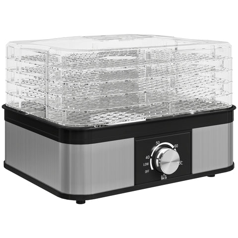 Silver and black homcom 5 tier stainless steel food dehydrator with transparent trays for drying fruit meat and veggies