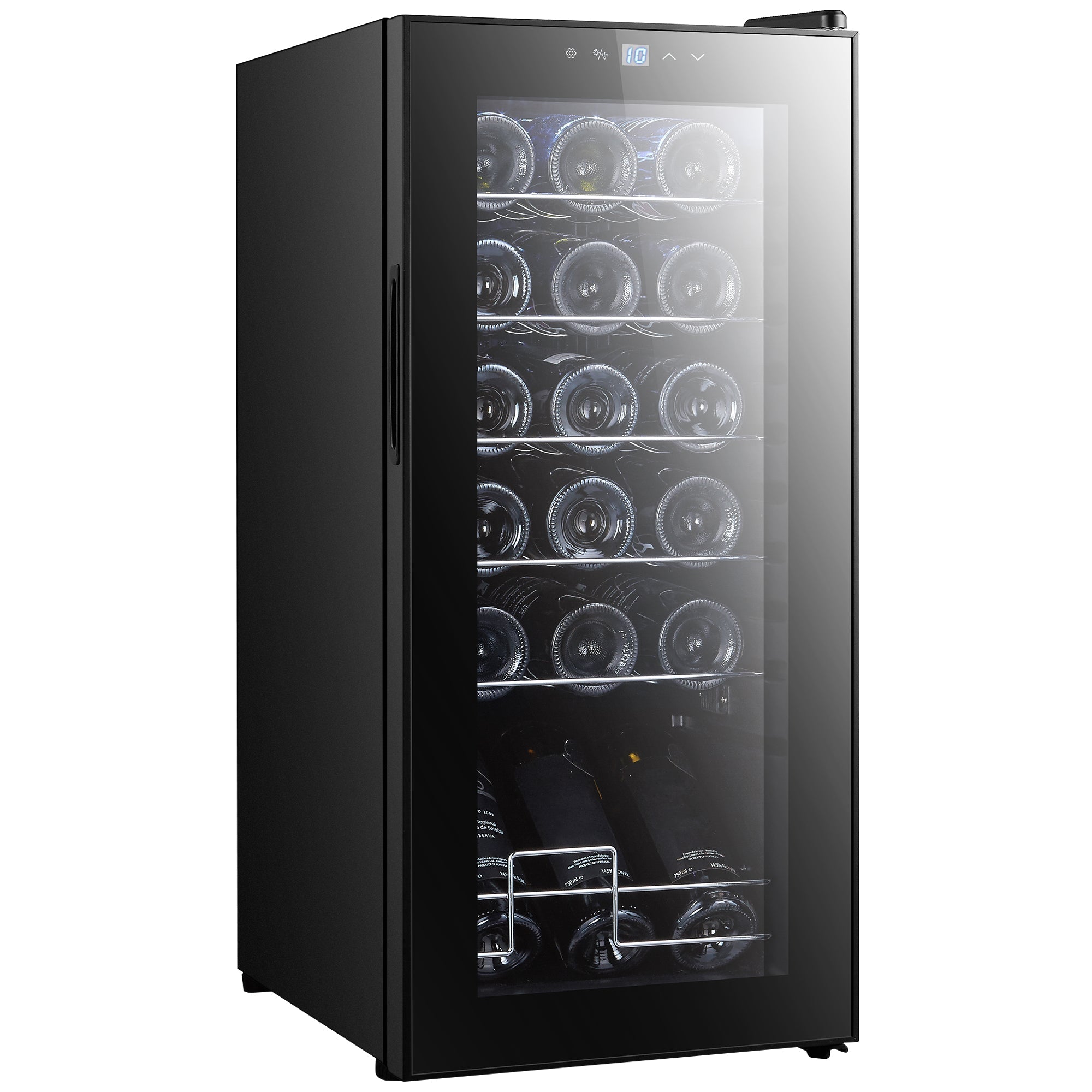 Black glass-door HOMCOM 50L undercounter wine cooler with sleek modern design digital display LED light holds 18 bottles