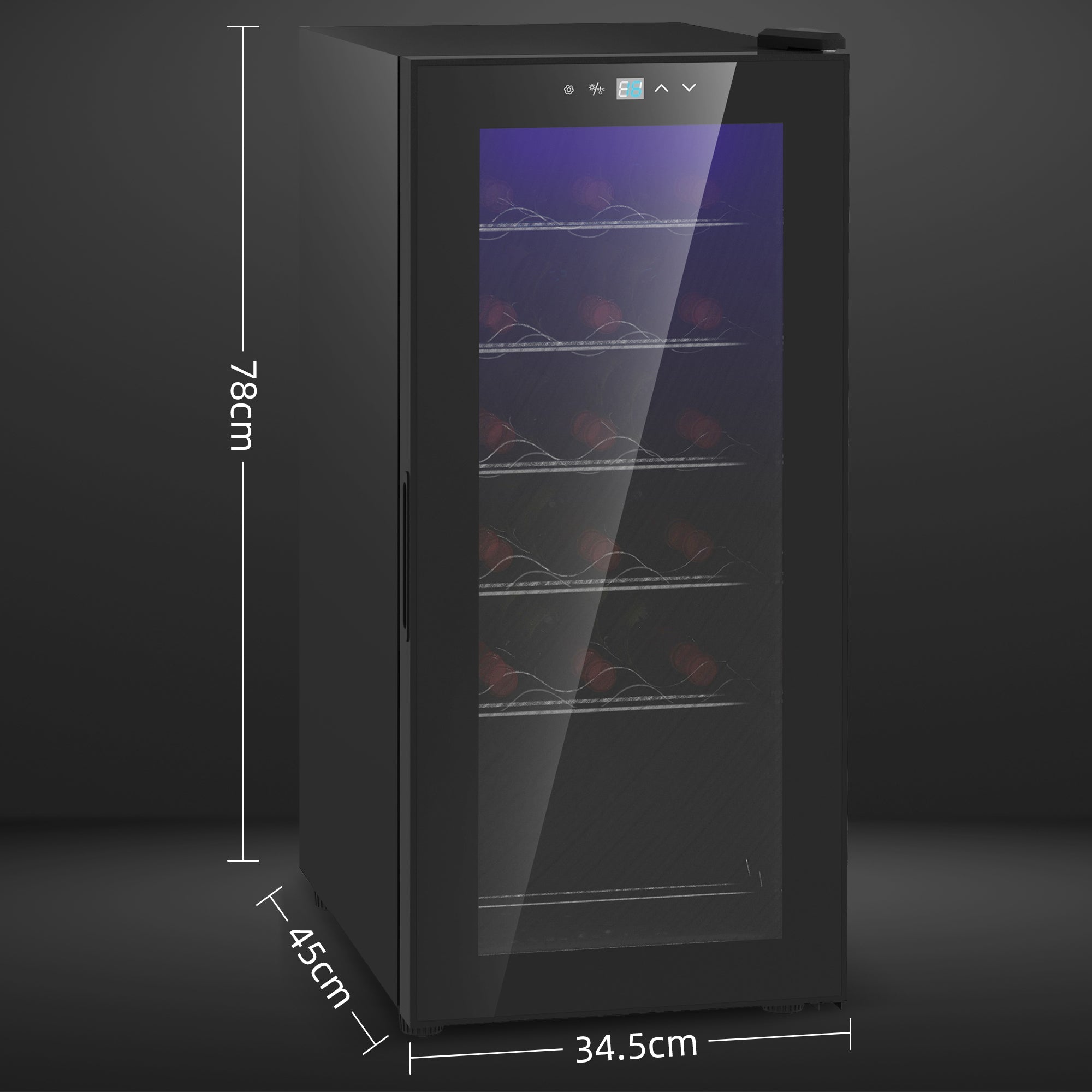 Black homcom 50l wine fridge with glass door, digital touch controls, led interior light, holds 18 bottles c2 b0
