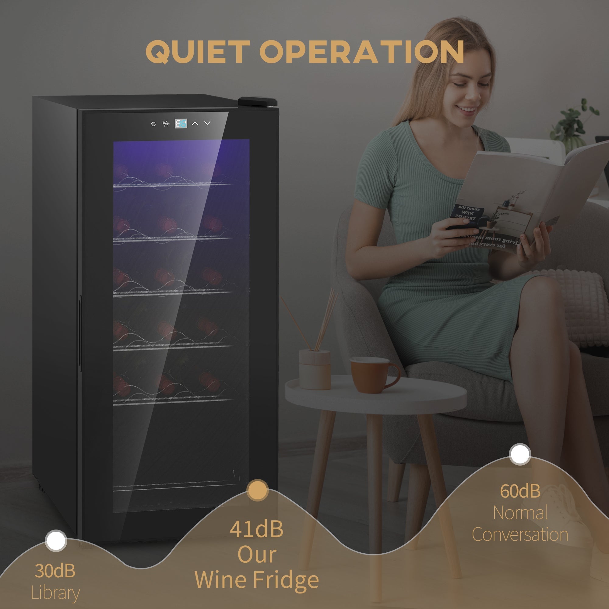 Black homcom 50l wine fridge with glass door digital touch controls led interior lighting holds 18 bottles