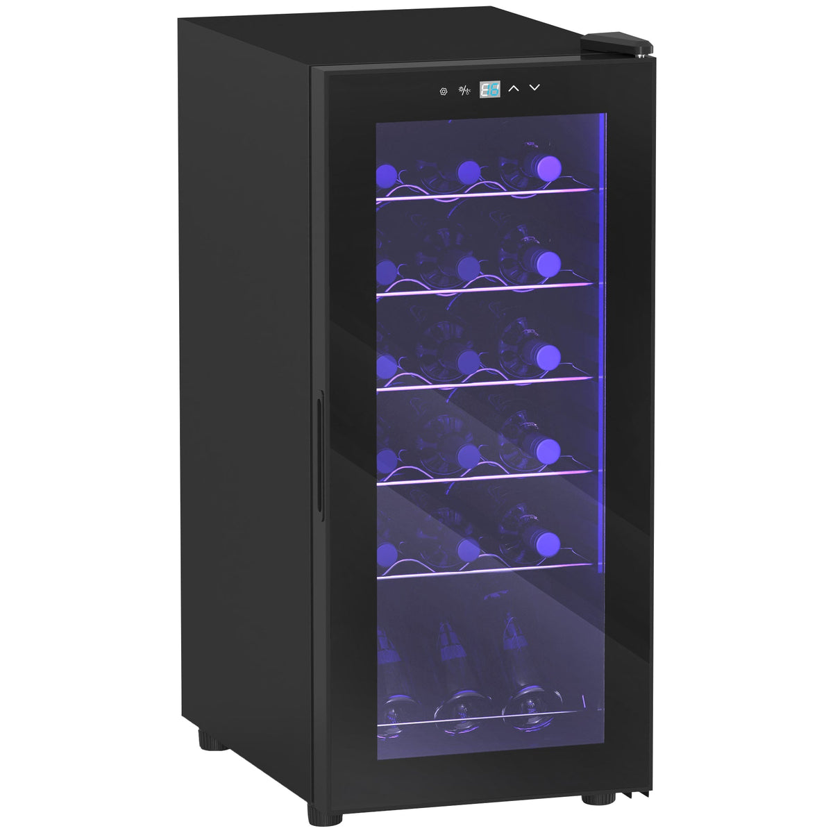 Black homcom 50l wine fridge with glass door and interior led lighting holds 18 bottles at c2 b0 temperature control