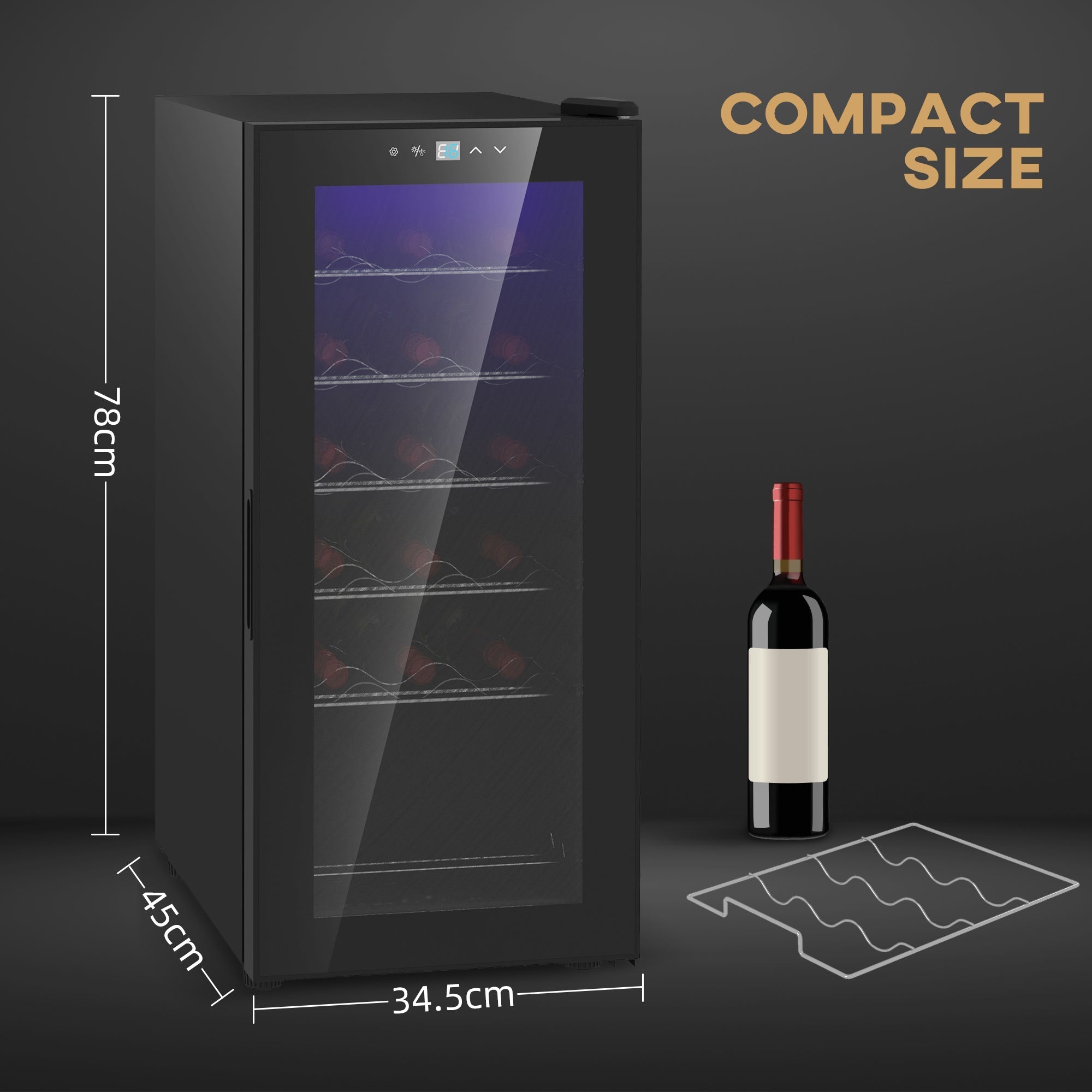 Black homcom 50l wine fridge with glass door, led light, adjustable shelves, and digital temperature control