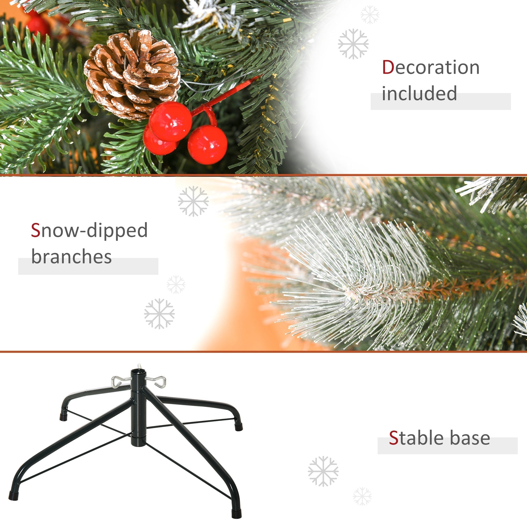 Black metal tree stand with stable four-legged base for homcom 5ft christmas tree with red berries and white pinecones