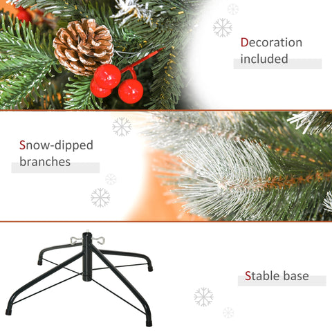 Black metal tree stand with stable four-legged base for homcom 5ft christmas tree with red berries and white pinecones