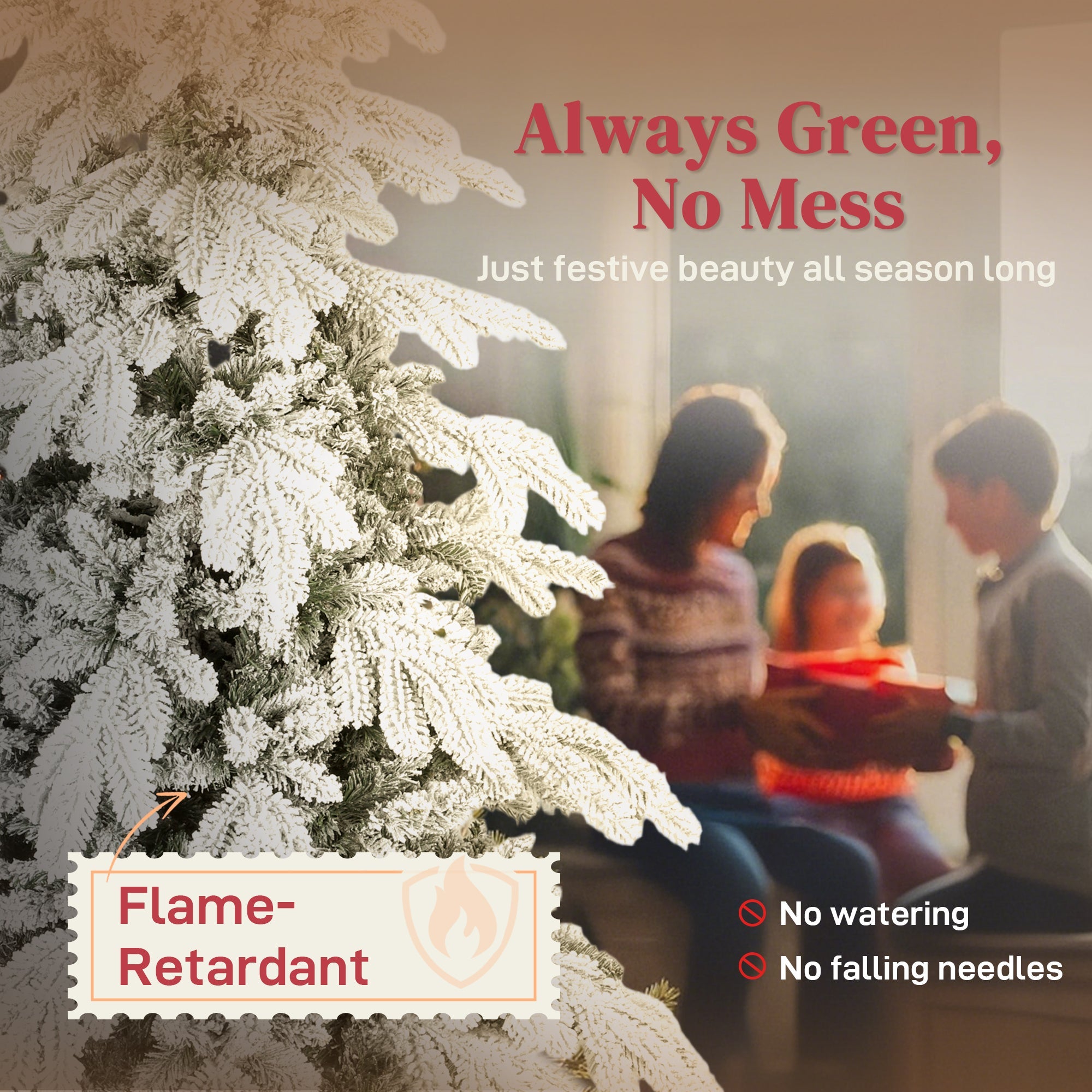 Green homcom 5ft artificial christmas tree with frost-covered branches and white faux snow flocking