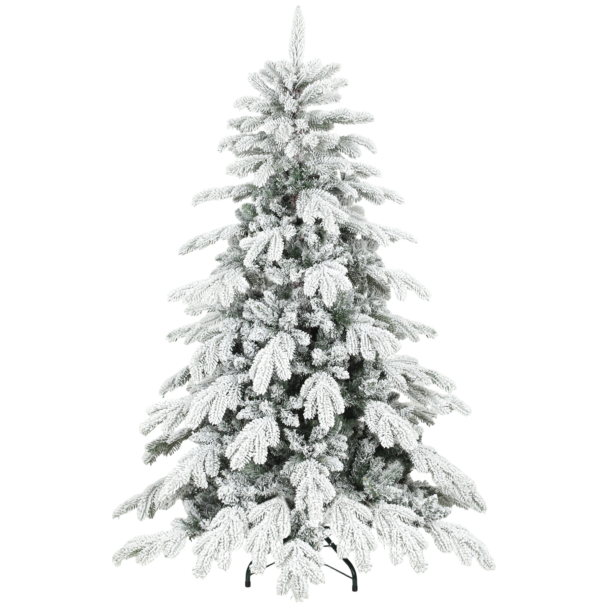 Homcom 5ft super flocked christmas tree with green branches, faux snow flocking, and a sturdy black metal stand