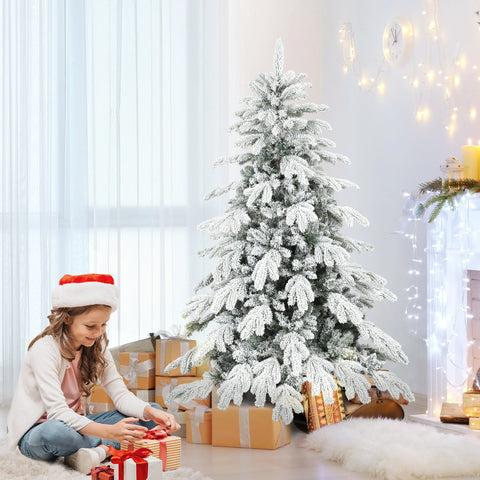 Homcom 5ft super flocked christmas tree with dense green branches and snowy white faux snow flocking finish