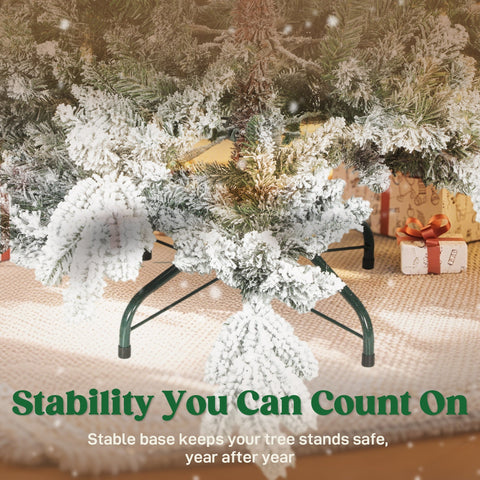 Frost-covered homcom 5ft green christmas tree with faux snow flocking and sturdy dark green metal stand