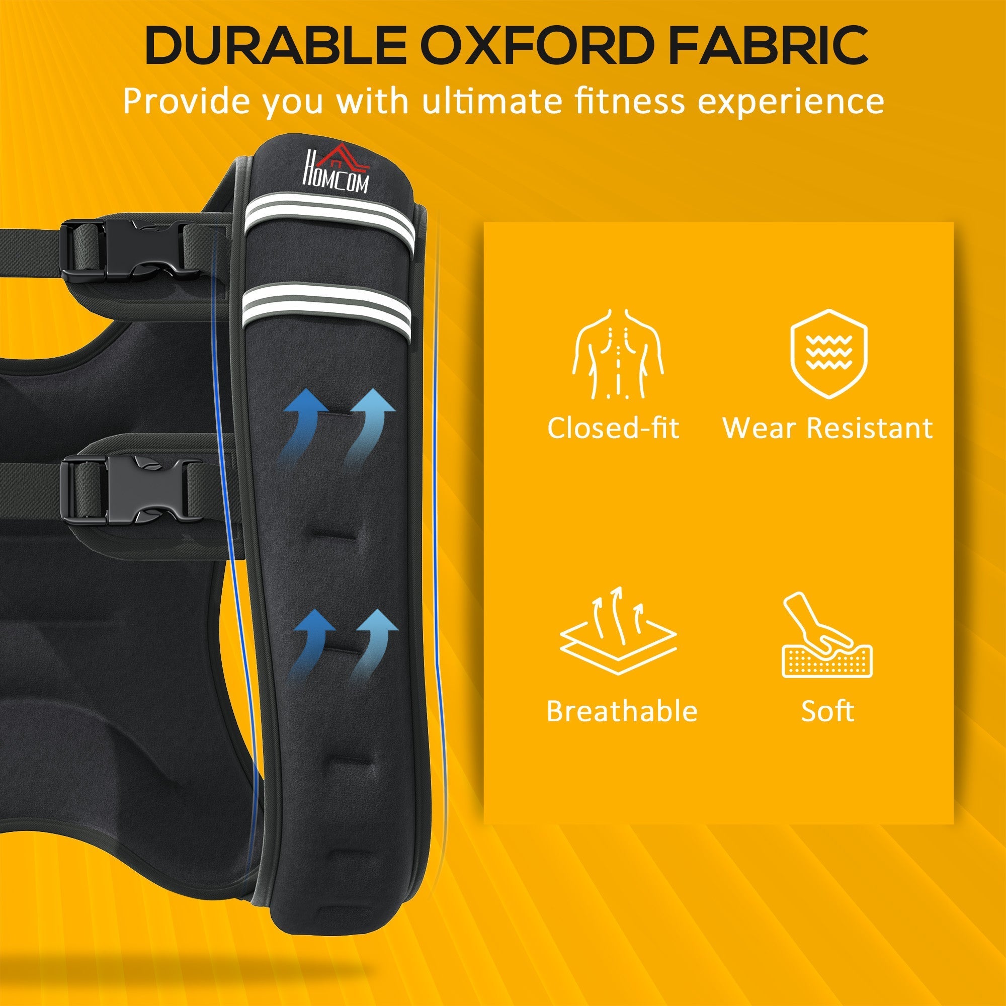 Black homcom 5kg weighted vest made of durable oxford fabric with white stripes and adjustable straps for running workouts