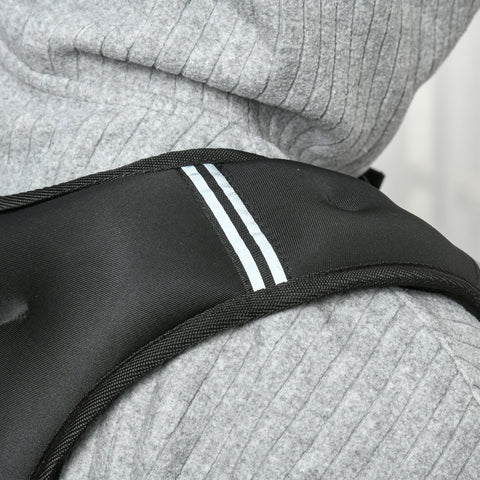 Black oxford fabric strap with two white reflective strips on the back of homcom running weight vest for cardio workouts