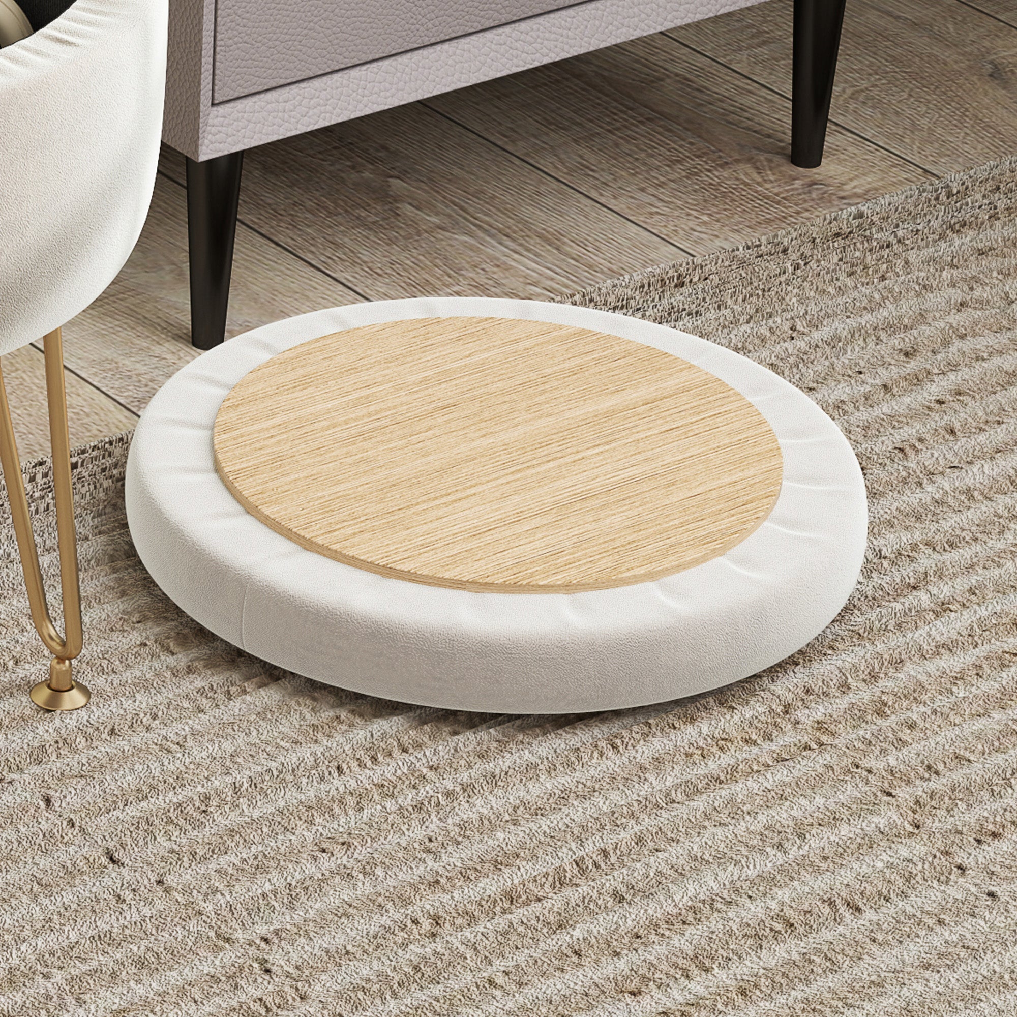 HOMCOM 5L Velvet-Feel Storage Ottoman - Cream White