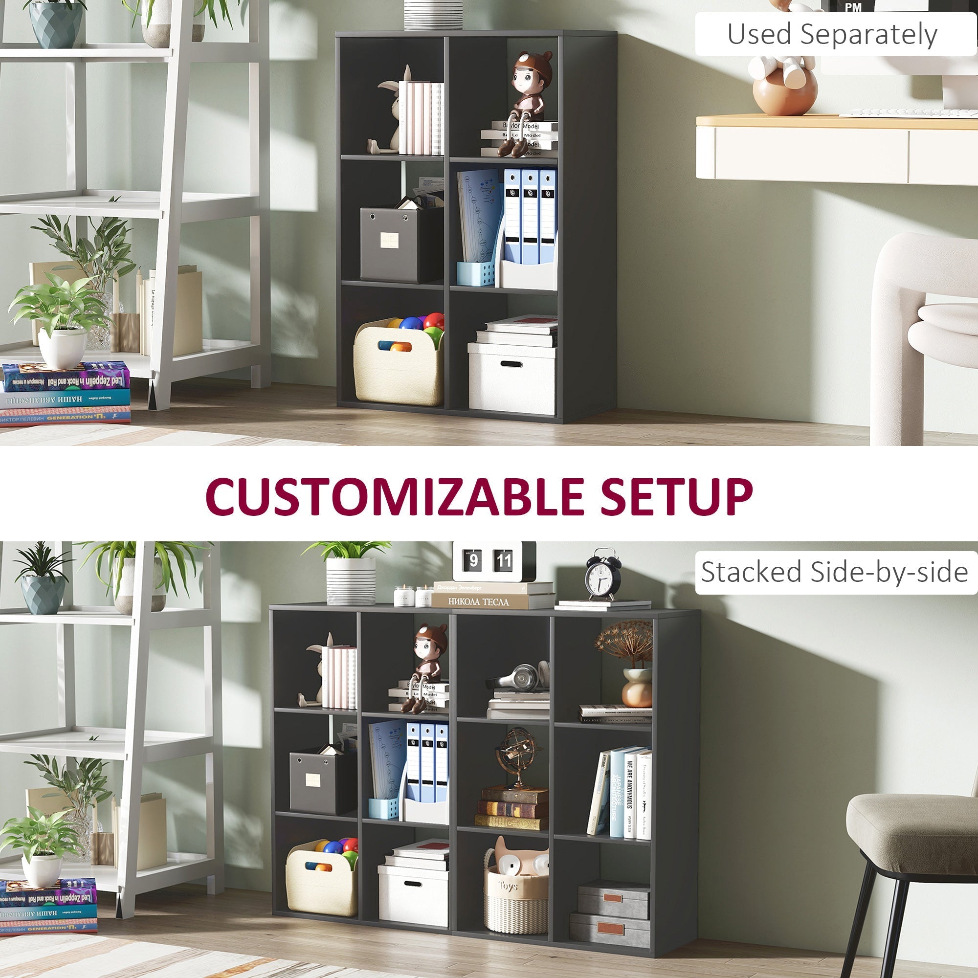 Black homcom 6-cube modular bookshelf made of particle board with adjustable shelves perfect for home office use