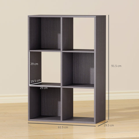 Homcom 6-cube bookshelf in dark gray particle board with wood-grain finish perfect for modern home office storage