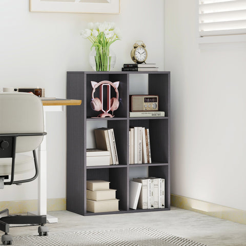 Dark gray homcom 6-cube bookshelf made of particle board with multiple compartments ideal for home office use