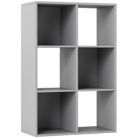 HOMCOM 6-cube bookshelf in light grey particle board with a modern minimalist design perfect for home office use