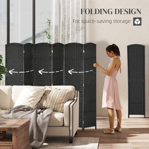 Black woven wicker folding room divider with gold hardware freestanding privacy screen for living room bedroom office