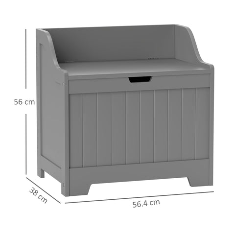 Gray plastic storage chest with slatted front and safety hinge for home tidy and extra seat by HOMCOM