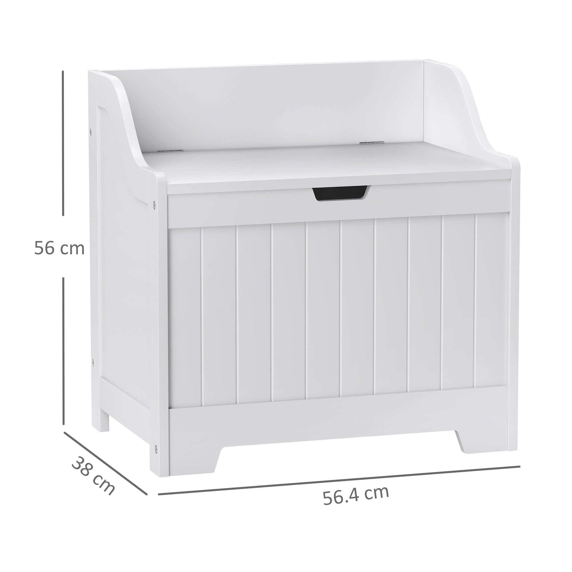White wooden homcom 61l storage chest with safety hinge and vertical slat paneling for home tidy
