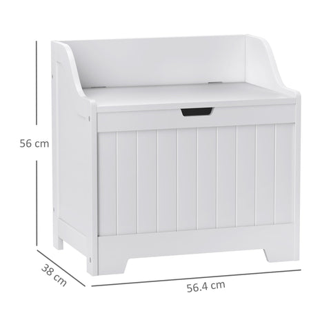 White wooden homcom 61l storage chest with safety hinge and vertical slat paneling for home tidy