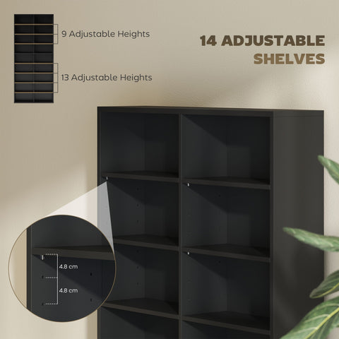 Black homcom 640 cd storage tower with 14 adjustable shelves made of particle board with melamine coating storage unit
