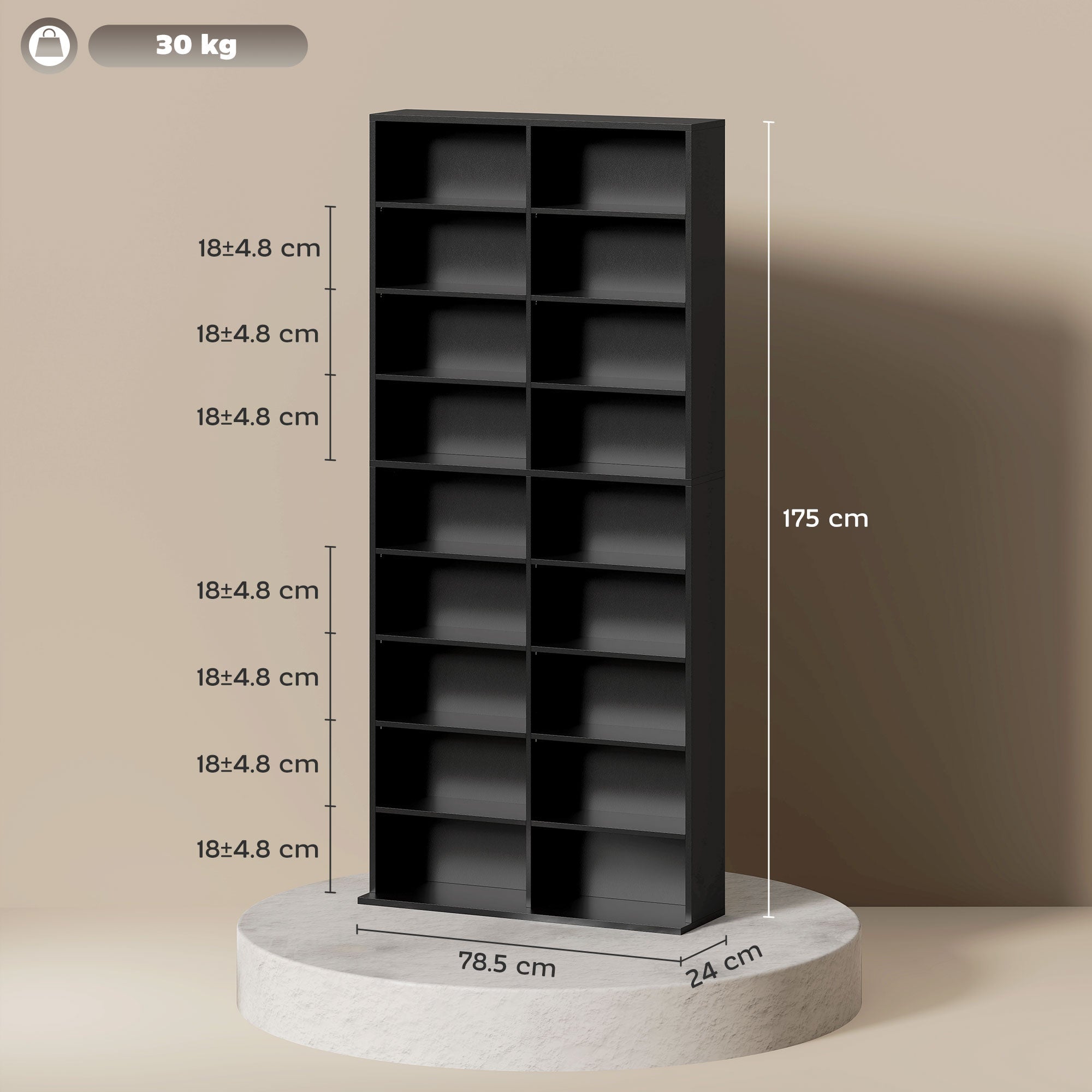 Black homcom 640 cd storage tower with particle board shelves minimalist design and anti-tipping straps storage unit