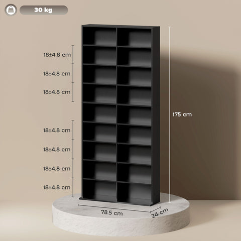Black homcom 640 cd storage tower with particle board shelves minimalist design and anti-tipping straps storage unit
