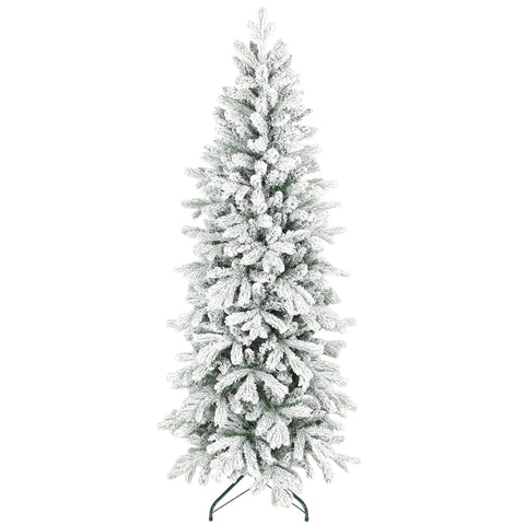 Homcom 6ft flocked artificial christmas tree with frost-covered dense branches that mimic real branches on black stand