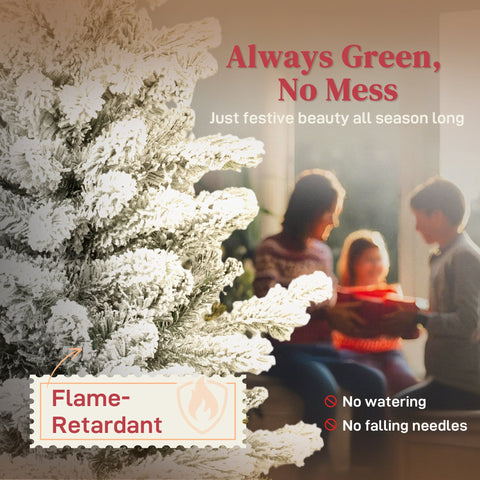 Homcom 6ft flocked artificial christmas tree with white frosted finish to mimic real branches and add holiday charm