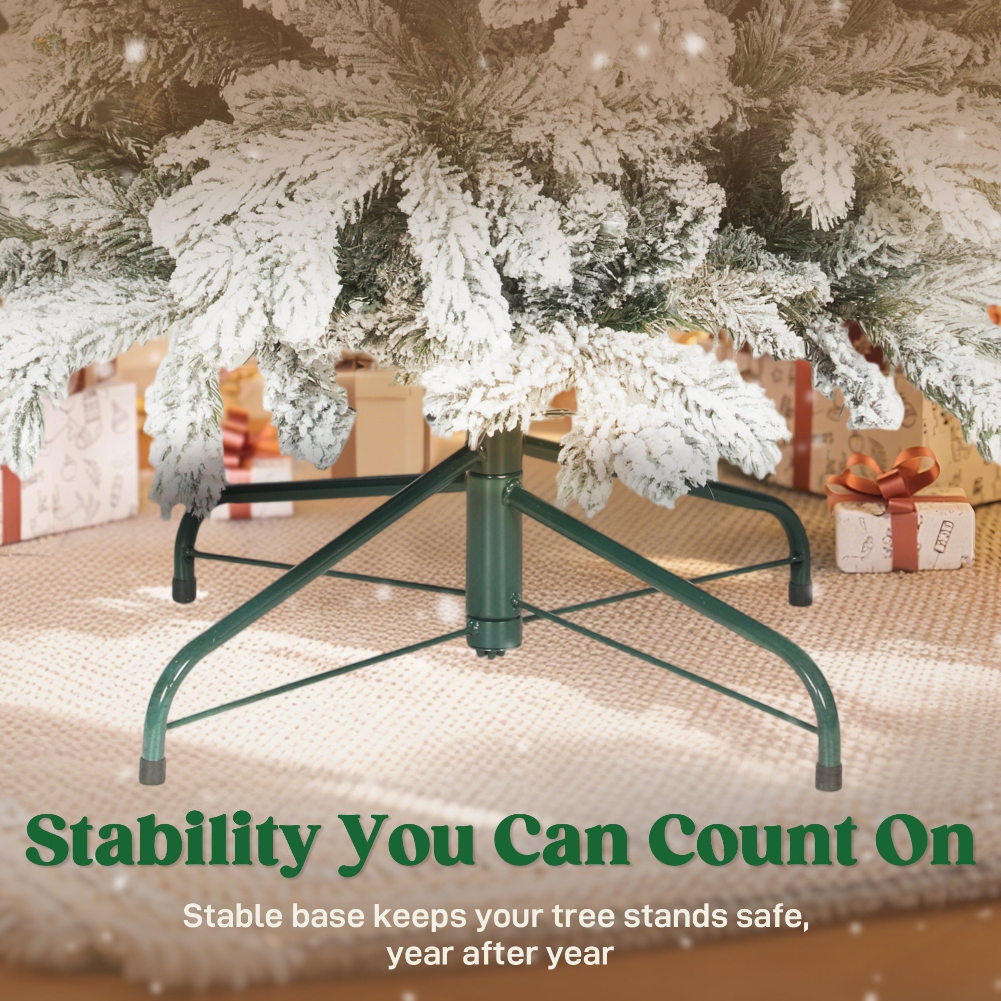 Green metal christmas tree stand with stable four-legged design for homcom 6ft flocked artificial christmas tree
