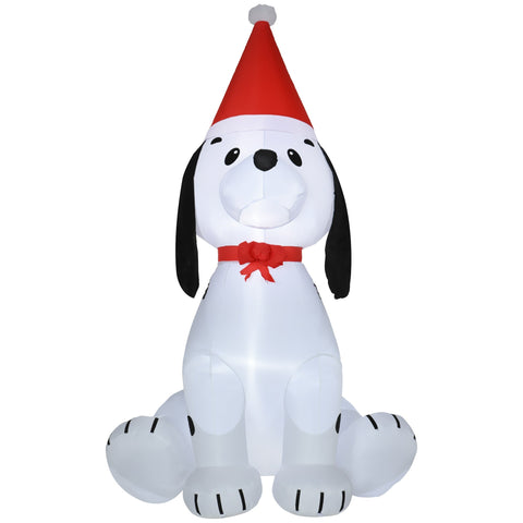 Inflatable white and black snoopy christmas puppy with red santa hat and bow made of resistant polyester cloth for indoor use